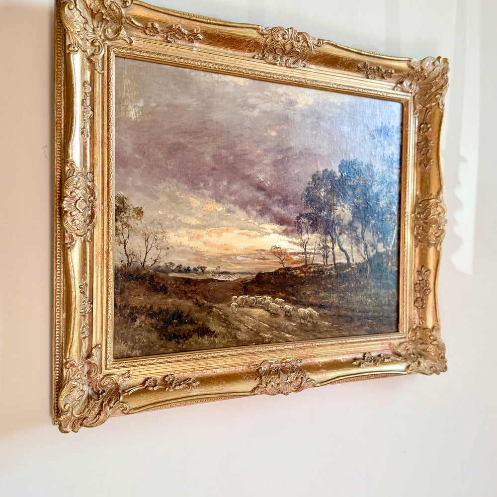 Original Oil on Canvas, Across the Moorland, Scotland Circa 1840