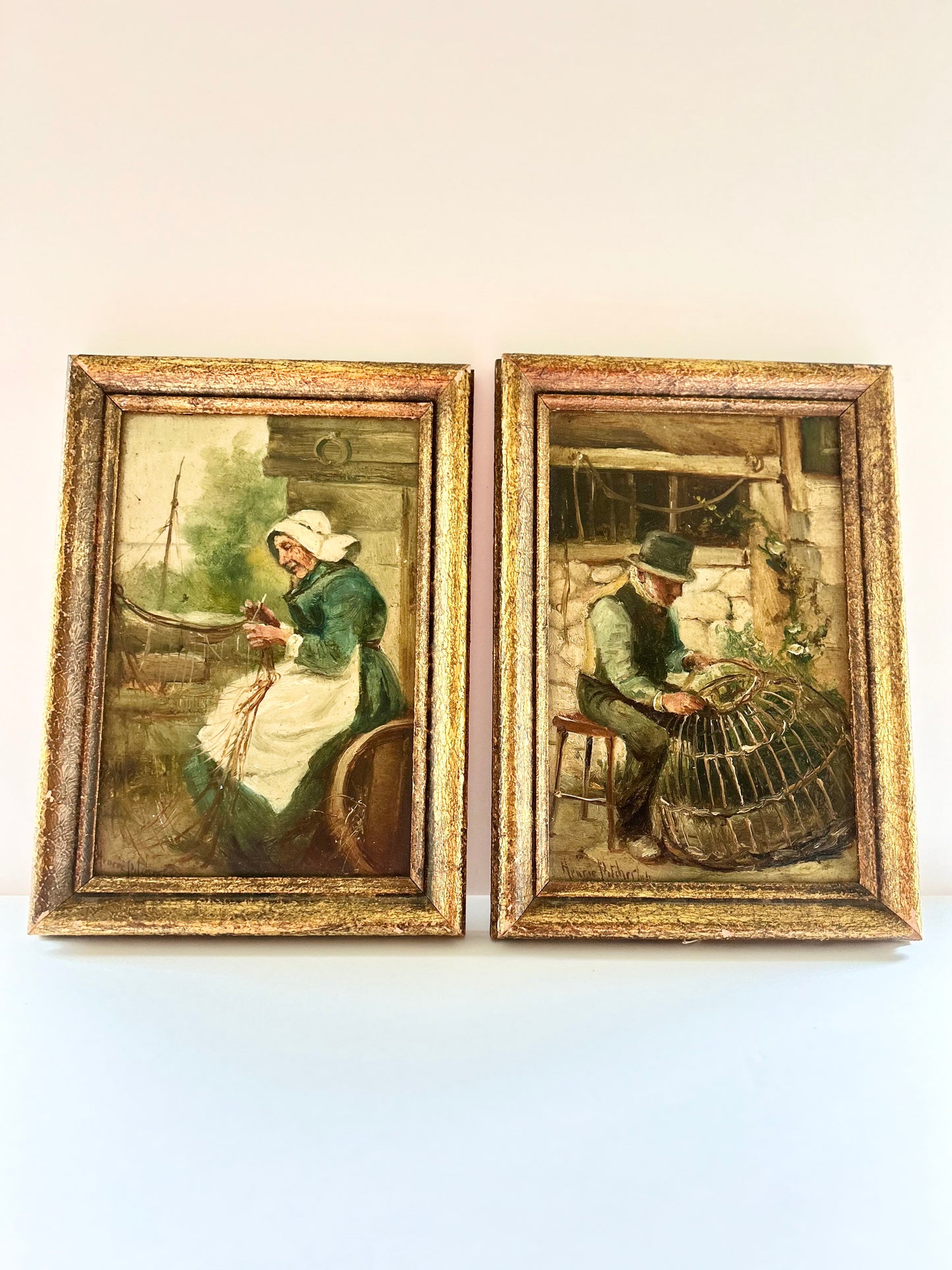 A Pair of Sea Town Oil Paintings, Circa 1890