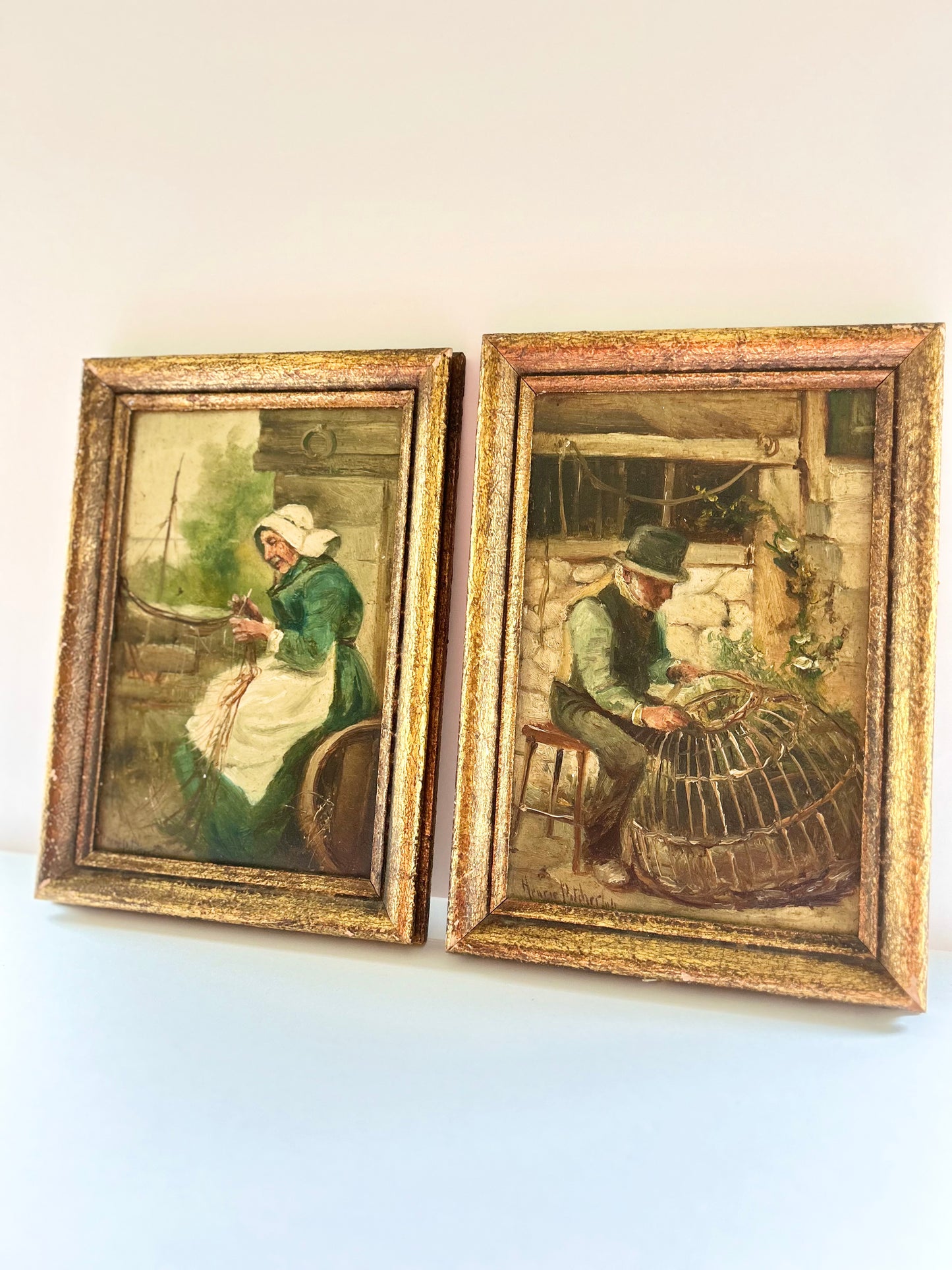 A Pair of Sea Town Oil Paintings, Circa 1890