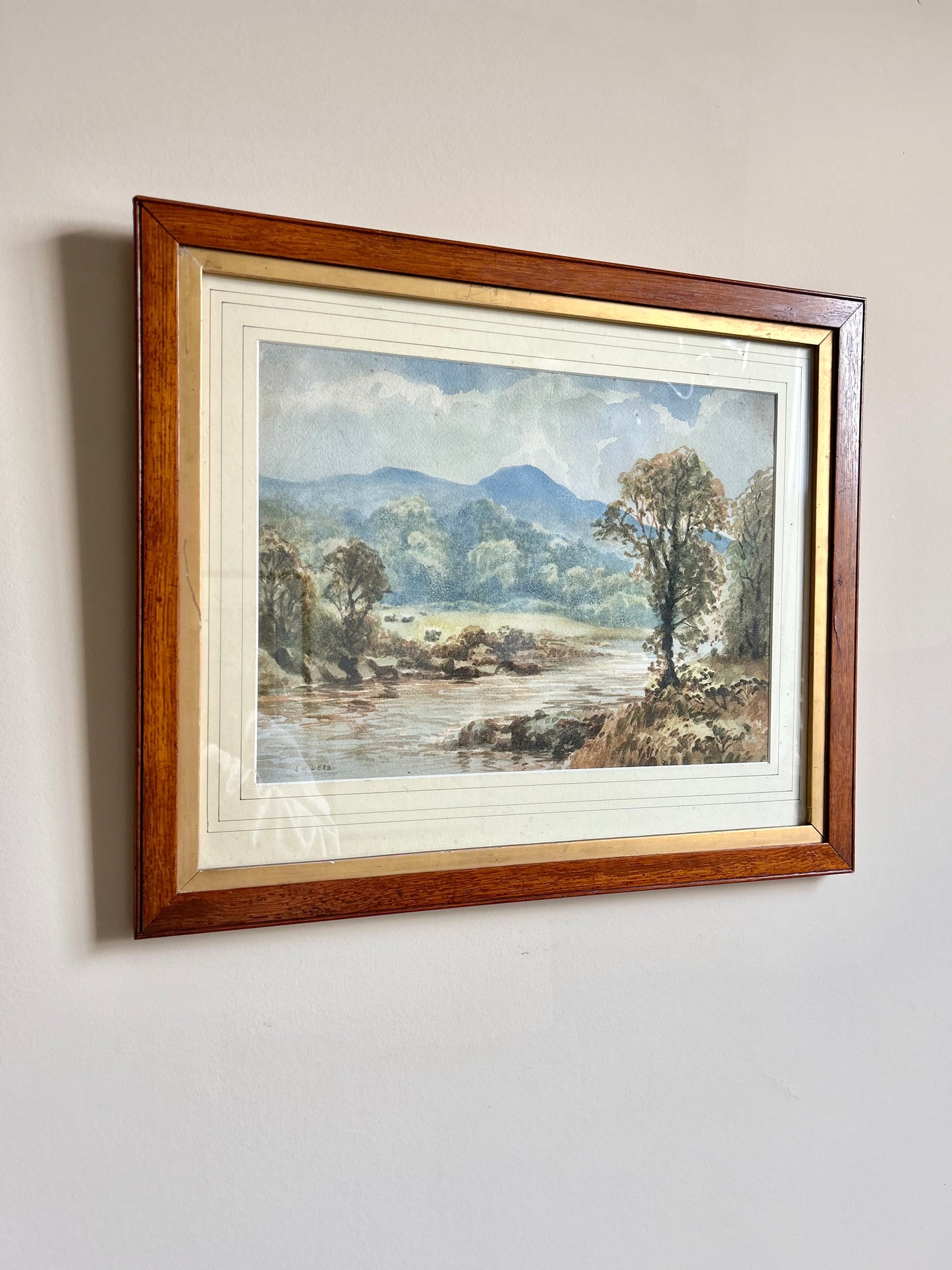 English Landscape Watercolor in Period Oak Frame, 19th Century